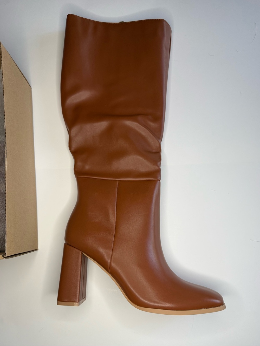 Amazon Women's Tall Block-Heel Boot in Cognac Brown